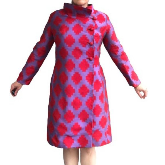 Vtg 50s/60s Silk Geometric Print Funnel Neck Topper Jacket Coat Dress Lou-Ette - Picture 6 of 15